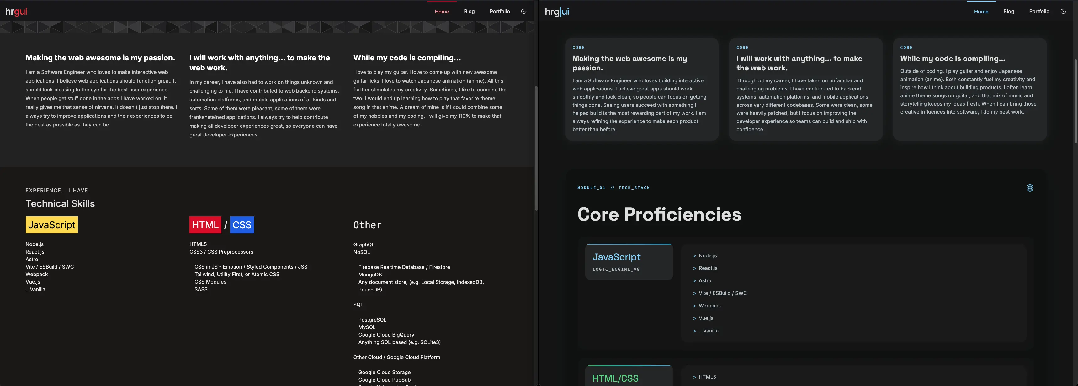 Technical skills section before and after